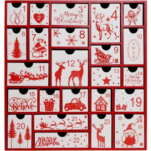 SAND MINE Wooden Christmas Advent Calendar with 24 Drawers, Countdown to Christmas, Refillable Wooden Advent, Red & White