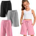 3 Pack Girls' Bermuda Long Shorts 5-14Y | Bermuda Shorts, Athletic, Long Short, Drawstring, Sweatshorts Pocket, for Summer, Casual, for Girls, Kids, Teen, 5-14Y