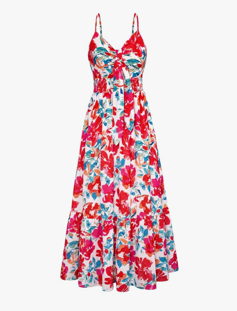 GRACE KARIN Women's 2025 Summer Maxi Dress Floral Tie Front Spaghetti Strap Casual Boho Beach Flowy Sundress with Pockets ( No Size)