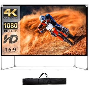 Projector Screen and Stand 150 inch 16:9 HD 4K Large Outdoor Projector Screen Portable Projection Movie Screen with Carry Bag for Home Theater Backyard Cinema Travel Foldable Anti Crease Windproof
