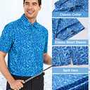 Hodaweisolp Golf Shirts for Men Dry Fit Print Moisture Wicking Performance Short Sleeve Polo Shirt Blue Wave , Size XXL