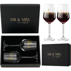 AW BRIDAL Mr and Mrs Wine Glasses Set of 2 for Engagement Bridal Shower, Wedding Gifts for Newlywed Couples 2025, Personalized Anniversary Wine Glass Gift Basket for Bride Groom and Fiance Fiancee