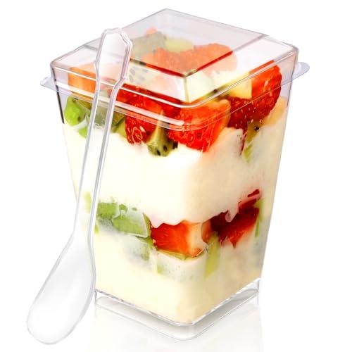FIFWVGP 5 oz 60Pcs Plastic Dessert Cups With Lids and Spoons, Yogurt Parfait Appetizer Cups for Party, Mini Dessert Shooters for Pudding and Fruit