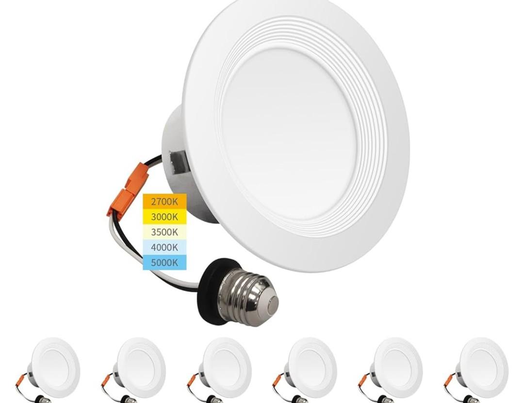 12 Pack 4 Inch Recessed LED Lighting,10W=75W,750LM,2700K/3000K/3500K/4000K/5000K,4 inch led recessed Lights, Baffle Trim,IC & Wet Rated, ETL & FCC,California JA8 Certified