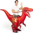 Spooktacular Creations Adult Inflatable Dinosaur Costume, Riding a Raptor, Printing T-rex Air Blow-ups with Light Eyes (Red)