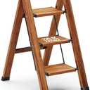 MIDOLI 3 Step Ladder Folding Step Stool with Anti-Slip Sturdy and Wide Pedal, Lightweight 330lbs Portable Aluminum Woodgrain Shelf for Household and Kitchen Space Saving