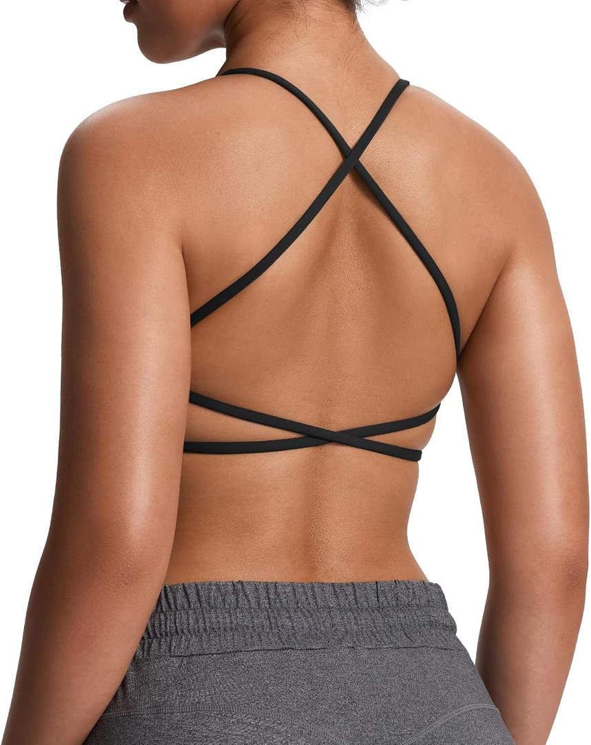 Aoxjox Women's Workout Sports Bras Fitness Backless Padded Ivy Low Impact Bra Yoga Crop Tank Top (Black, Small)