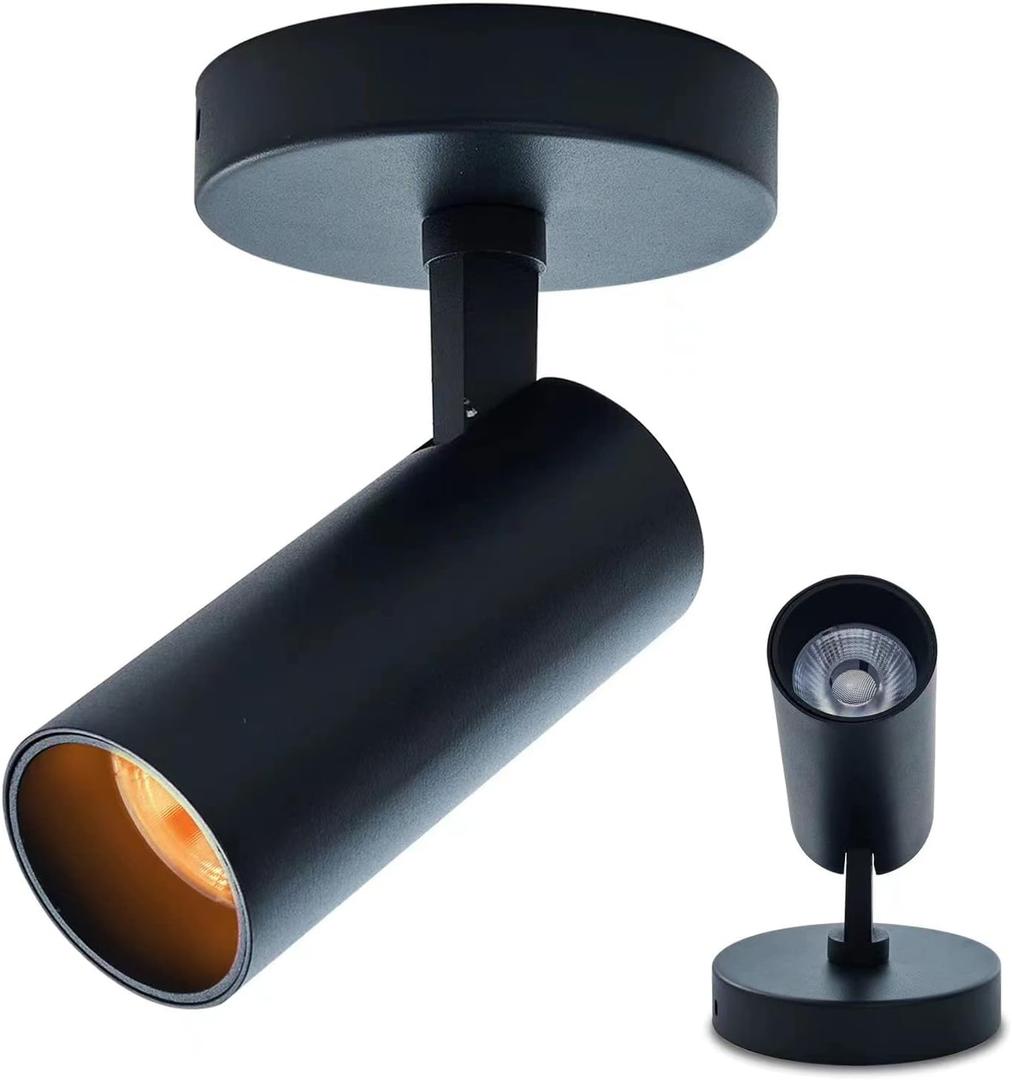 Spotlight 1 Pack 12W Spot Light Indoor 5CCT 2700K-6000K Selectable Dimmable LED Flush Mount Ceiling Spot Lights Directional Spotlights,Black,Adjustable Tilt Angle Accent Lighting