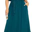 Plus Size Off The Shoulder Maxi Long Casual Layered Ruffle Beach Sundress Women Pocket 2024 Teal 18 Plus