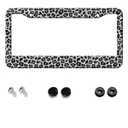 Gray Leopard Print License Plate Frame - Gray Leopard Print License Plate Frames Funny Aluminum Car Holder Universal US-Canada 2 Hole for Women/Men