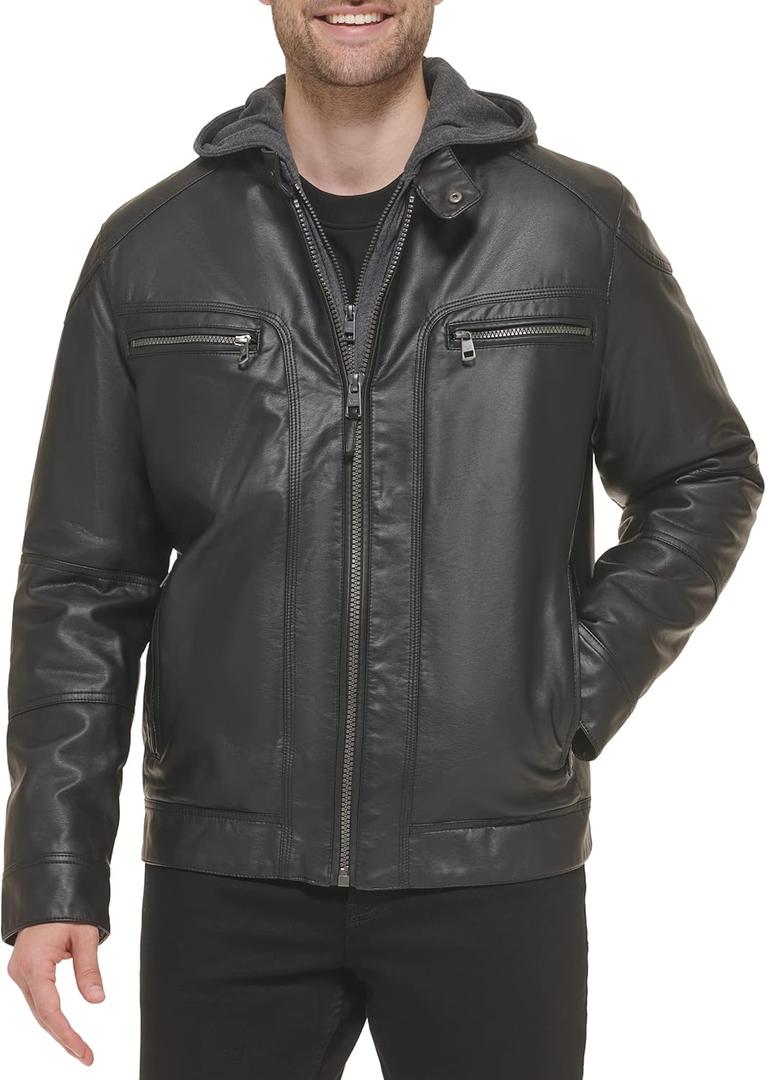 Calvin Klein Men's Motorcycle Jacket With Removable Hoodie (Large)