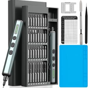 70-in-1 Cordless Electric Screwdriver Set with 64 S2 Steel Bits: 3.7V USB-C Rechargeable, 5 Torque Settings & 4 LED Lights, Mini Repair Kit for PC, RC Electronics, Phones, Laptops, Glasses, Clocks (Blue)