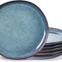 AmorArc Ceramic Dinner Plates Set of 6, 10.5 Inch Handmade Reactive Glaze Stoneware Plates, Rustic Shape Dinnerware Dish Set for Kitchen, Microwave & Dishwasher Safe, Scratch Resistant (Ceylon Blue)