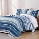 WONGS BEDDING Boho Quilt Set King Size, Navy Blue Bohemian 3 Pieces Quilt Sets, Lightweight Microfiber Bedspread Coverlet Bedding Set for All Season (104"x90")