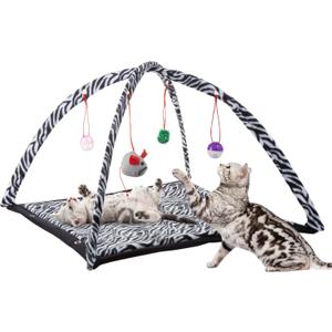 PETMAKER Cat Activity Center- Interactive Play Area Station for Cats, Kittens with Fleece Mat, Hanging Toys, Foldable Design for Exercise, Napping