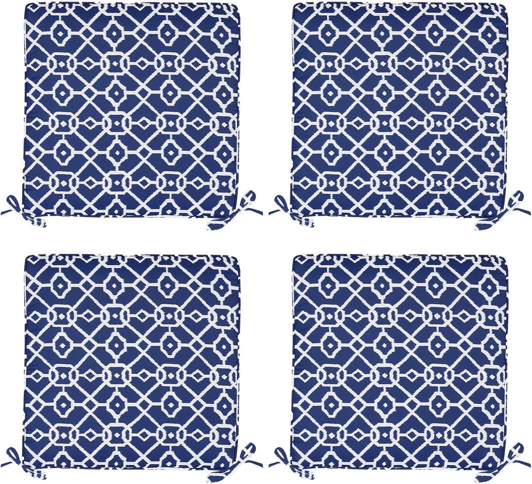 4 Pack Patio Cushion Covers Replacement, Washable Outdoor Cushion Covers Replacement with Zipper, Waterproof Outdoor Couch Cushion Slipcovers for Patio Furniture, Ikat Grid Print, 18.9"D×18.9"W×3.15"H