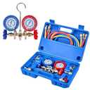 AC Gauge Set for R134 R22 R12, Automotive 3 Valve HVAC Manifold Gauge with 5ft Hoses, Quick Couplers, Adapters, Puncturing Can Tap Tools for R134a Refrigerants Charging Evacuation