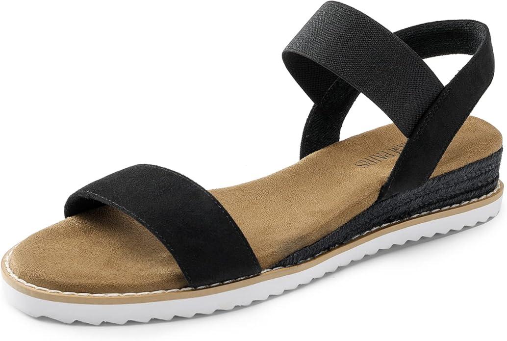 DREAM PAIRS Womens Espadrilles Ankle Stretch Elastic Strap Open Toe Wedges Flats Sandals, Black Suede,  5 DREAM PAIRS Womens Espadrilles Ankle Stretch Elastic Strap Open Toe Wedges Flats Sandals, Black Suede,  5