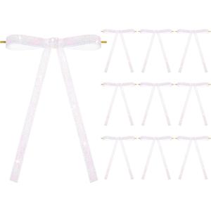 48 Pcs Glitter Velvet Bows for Valentine's Day Decorations Sparkle Valentine Bow for Gift Wrapping 5 x 7 Inch Premade Twist Tie Velvet Bows Ribbon Ornament 3/8'' Wide for Wreaths Decor(White)