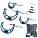 Outside Micrometer Set, 0-4" Machinist Micrometer, 4 Pcs Machinist Tool Set, 0.0001" Graduation Micrometer Set, Alloy Precision Micrometer, Micrometer Standard Set with Case