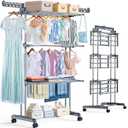 Reinforced Clothes Drying Rack Foldable, 4-Tier Drying Rack with Wheels