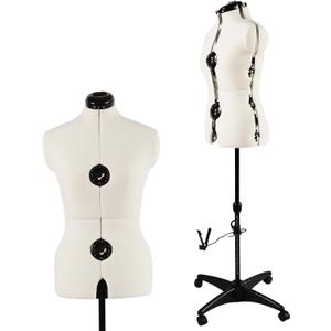 Beige Adjustable Dress Form Mannequin for Sewing Female Size 6-14, Pinnable Model Body with 13 Dials, Detachable Casters, 42.5"-60" Height Range for Clothing Display, Small to Medium