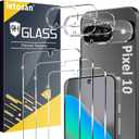 letosan 3 Pack for Google Pixel 10 Screen Protector Tempered Glass + 3 Pack Camera Lens Protector, Military Grade Shatterproof, 9H Hardness, Fingerprint Unlock,Case Friendly 6.3 Inch