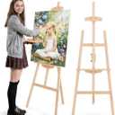 Foldable & Adjustable Art Easel Stand, Wooden Easel Art Easel for Painting Adult Artist Easel Stand for Painting Easle Floor Standing,Wood Easel Stand for Display Canvas Home Studio Classroom,Natural, 59 inches