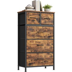 SONGMICS Tall Dresser for Bedroom, 5 Fabric Drawers with Steel Frame, 11.8"D x 19.9"W x 37.9"H