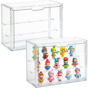 Acrylic Display Cases for Collectibles, 3 Tier Clear Shelf Boxes for Figures, Miniature Dustproof and Stackable Action Figure Display Case (1, Large)