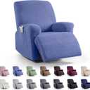 KinCam Recliner Covers, Stretch Reclining Chair Covers, Recliner Sofa Slipcovers Stripe Jacquard Recliner Couch Covers Furniture Protector Covers for Pet Kid (1 Seater, Lake Blue)
