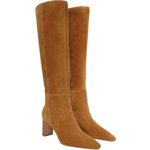 Coutgo Womens Knee High Boots Closed Pointed Toe Chunky Heel Tall Boots Side Zipper Fall Dress Boot Shoes (7.5, Brown)