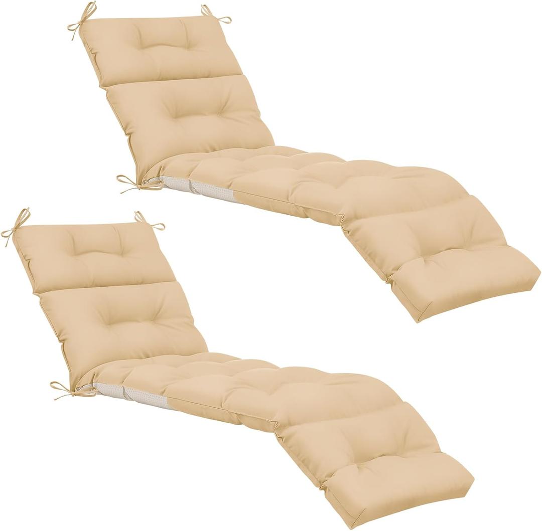 Kigley Chaise Lounge Cushions 75 x 22 x 5 Inches Soft Lounge Chair Cushion Spring/Summer Seasonal Replacement for Outdoor Indoor Home Office(Beige,2 Pcs)
