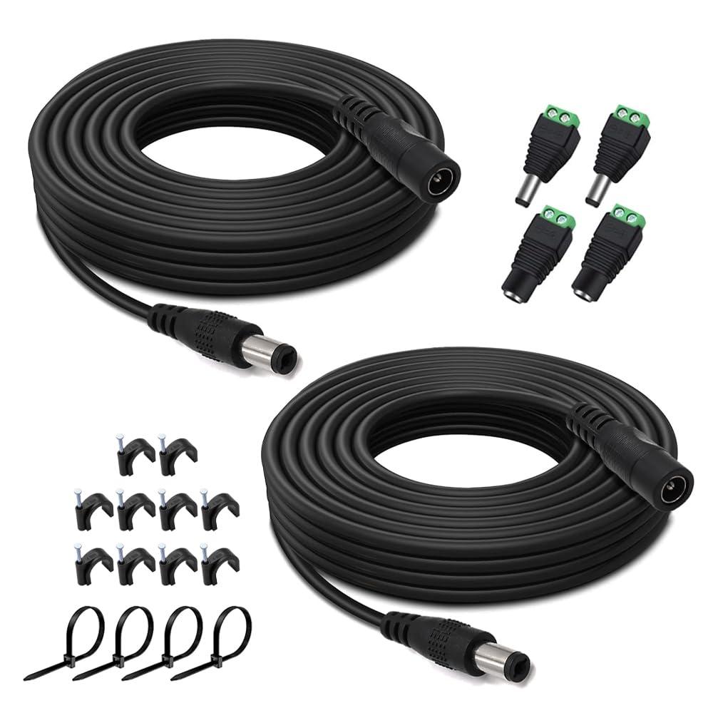 2PCS 33FT(10m) 12V DC Power Extension Cord with Power Jack Adapter Connectors(2 x Male + 2 x Female) 5.5mm x 2.1mm DC Power Adapter Extension Cord and Cable Wire Ends Plug HE030-2
