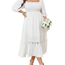 SCOMCHIC Women's Plus Size Maxi Dress Short Sleeve Square Neck Smocked Flowy A-Line Lace Trim Boho Wedding Guest Dresses 4XL