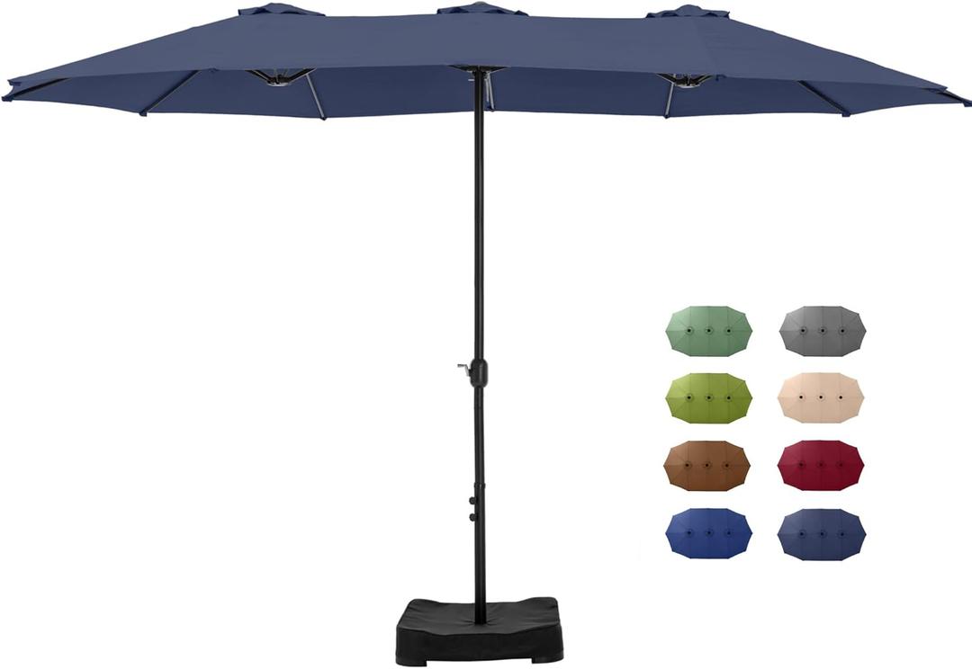 GREEN PARTY 15 ft Rectangle Patio Umbrella with Base Included, Double-Sided Table Umbrella with Crank, Large Outdoor Umbrellas for Patio Poolside Garden Backyard, Navy Blue