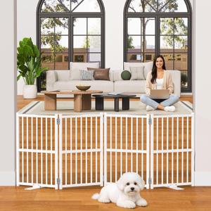 Snughome Dog Gate Indoor, 23.62" H Freestanding Short Dog Door Gates with Support Feet, Expands Up to 63.78 Wide Foldable Pet Gates for Doorways, 4 Panel Folding Pet Door Pet Fence for Puppy, White