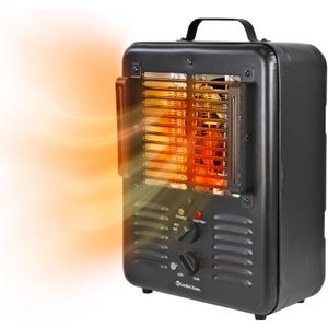 Comfort Zone 1500W Milkhouse Style Utility Space Heater Portable Workshop & Garage Electric Heater with Adjustable Thermostat, 2 Heat Settings & Fan All-Metal Housing & Safety Tip-Over Switch