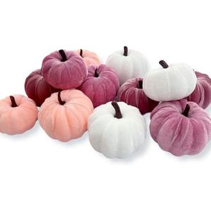XINSHENGIA 7PCS Pink Fake Velvet Pumpkins Thanksgiving Halloween Wedding for Fall Decor Table Centerpieces Faux Plush Pumpkins(Pink)