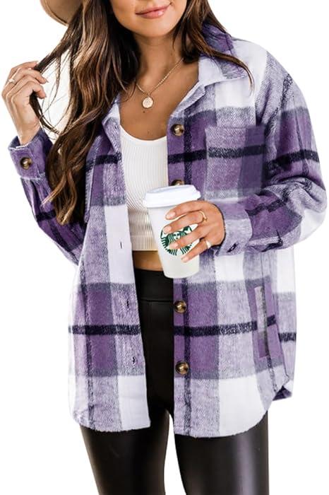 Beaully Women's 2025 Fall Clothes Plaid Shacket Jacket Long Sleeve Button Down Flannel Shirts Fashion Jacket Medium