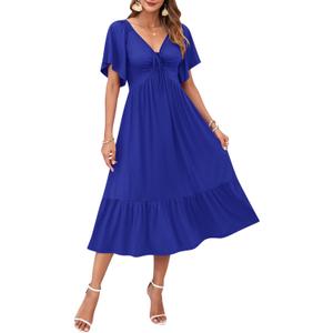 AUSELILY Women's Summer Empire Waist Dress Casual V Neck Short Flutter Sleeve Midi Dresses 2026 (S)