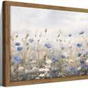 Vintage Floral Wall Art, Blue White Wildflower Botanical Canvas Wall Decor, Nature Landscape Artwork Painting, Rustic Farmhouse Flower Prints Pictures for Bedroom Living Room 16x24 Inch Framed