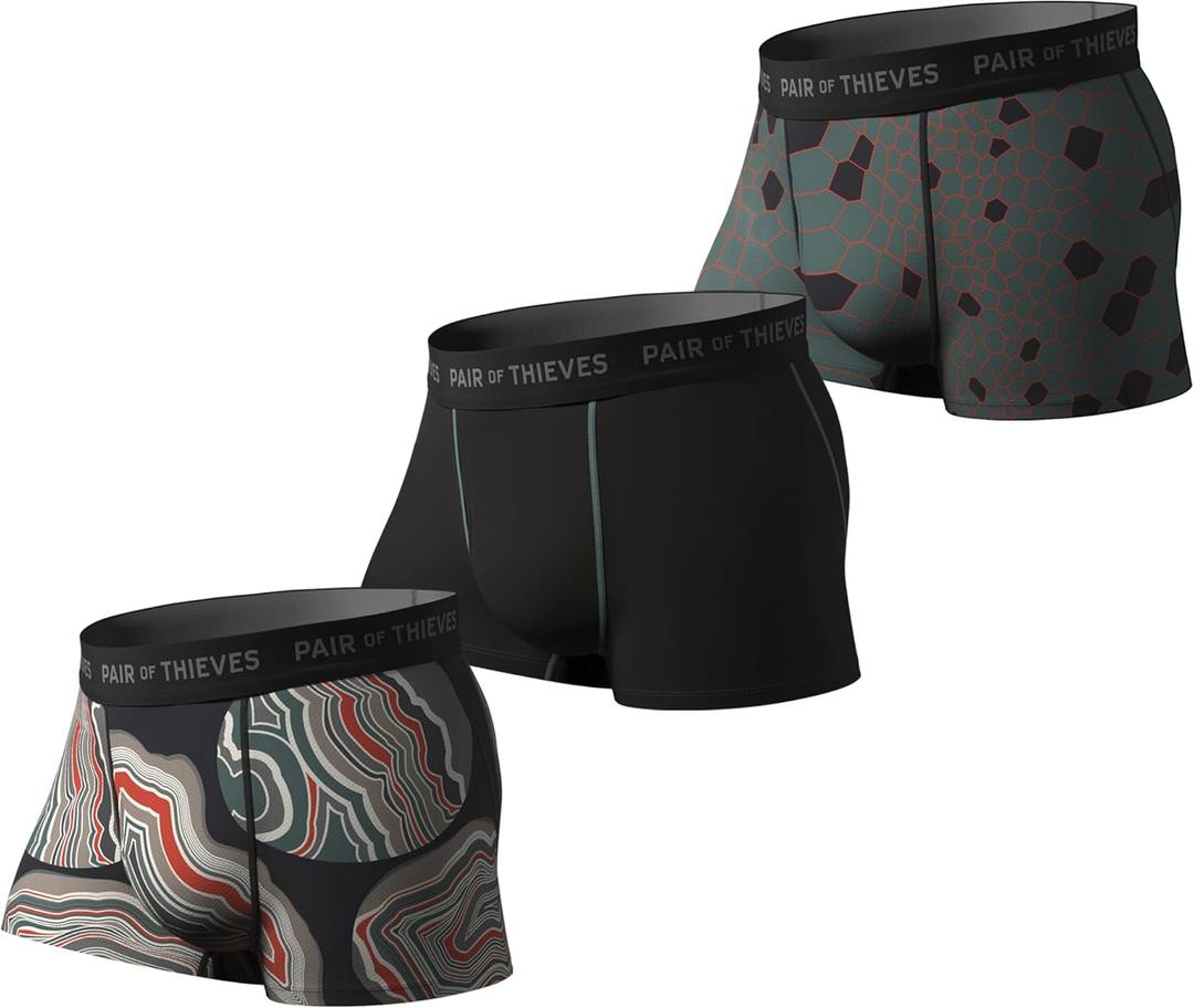 Pair of Thieves Men Super Fit Trunks | Underwear for Men | Breathable Mesh | Moisture Wicking, Daily Comfort (Small, Grey/Black Mixed Design)