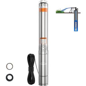1HP Deep Well Submersible Pump 230V/60Hz, 4 Inch Stainless Steel Water Pump with 33ft Cord, 37GPM Flow 207ft Head, IP68 Waterproof Built-in Controller for Industrial, Irrigation, Home Use