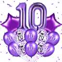 Purple 10th Birthday Balloons Decorations 40 Inch Large Number 10 Balloons Star Balloons Happy 10th Birthday Confetti Latex Balloons for Girls Boys 10 Years Old Anniversary Christmas Party Supplies