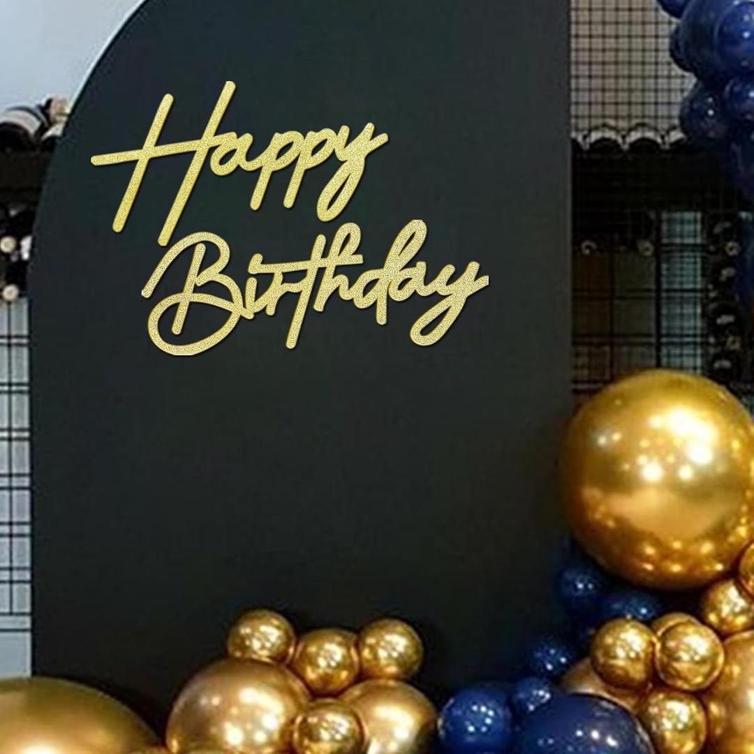 Happy Birthday Sign for Backdrop - Glitter Felt Happy Birthday Letter Sign for Balloon Arch Birthday Party Balloon Arch Backdrop Decorations for Birthday Party Baby Shower - Gold