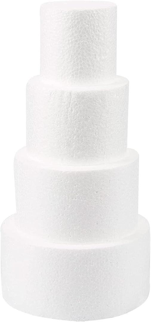 Juvale 4 Piece Round Foam Cake Dummy Set for Decorating, 12" Tall Fake Cake in Assorted Sizes for Birthday, Wedding Display (3, 4, 5, and 6 in)