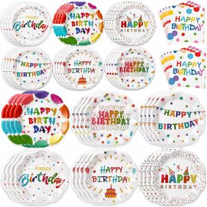 144 Pcs 48 Guests Happy Birthday Party Plates and Napkins 7/9 Inch