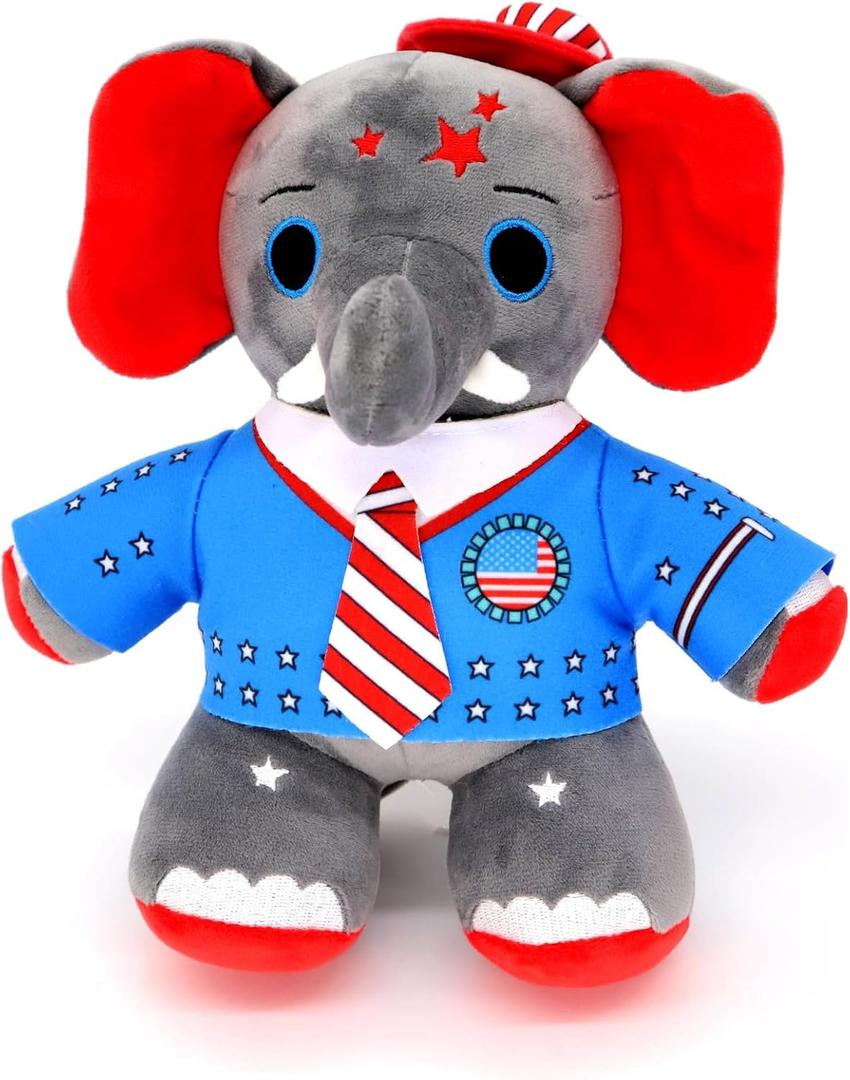 Patriotic Stars-and-Stripes Elephant Plush - Ideal Trump Merchandise Gift or Decoration with Teddy Bears for July 4th and Trump Memorabilia Enthusiasts!