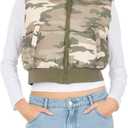 Forever 21 Women's Puffer Vest – Cropped Quilted Zip-Up Outerwear with High Neck Collar, Green Medium
